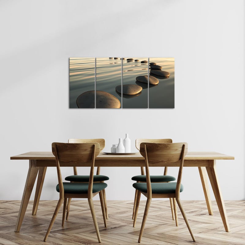 LevvArts - Zen Canvas Wall Art,Basalt Stone on The Sunset Relax Scenery Canvas Pictures for Living Room Decoration,Peaceful Water Multi Panel Wall Art Easy Hanging On - 48" W x 24" H overall - Image 4